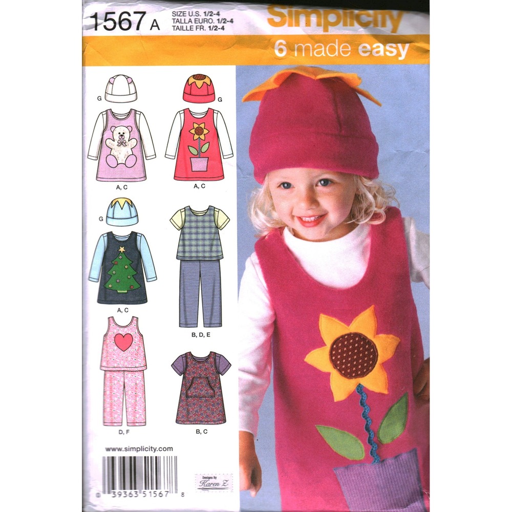 Simplicity 1567 Toddler Jumper Top Pants Hat Sewing Pattern Size 1/2-4 Karen Z